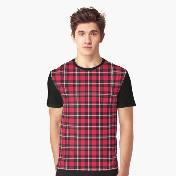 Cherry red, black, and white sporty plaid tee shirt