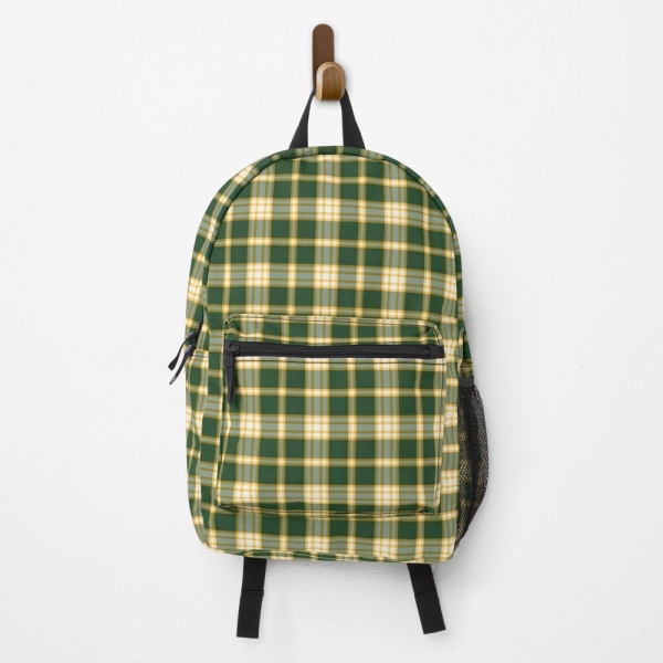 Dark green and yellow gold sporty plaid backpack