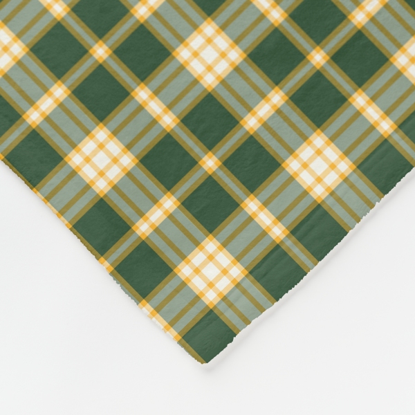 Dark green and yellow gold sporty plaid fleece blanket