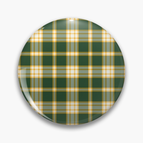 Dark green and yellow gold sporty plaid pinback button