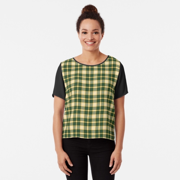 Dark green and yellow gold sporty plaid chiffon top