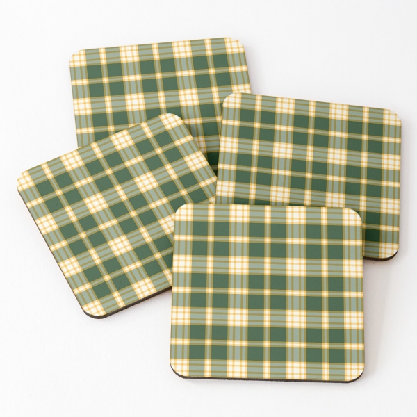 Dark green and yellow gold sporty plaid beverage coasters