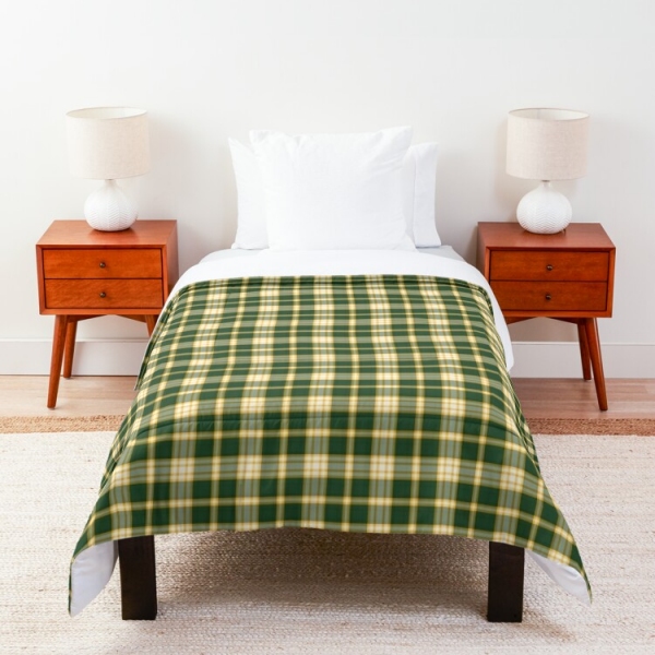 Dark green and yellow gold sporty plaid comforter
