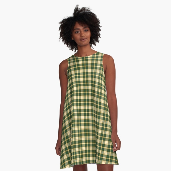 Dark green and yellow gold sporty plaid a-line dress