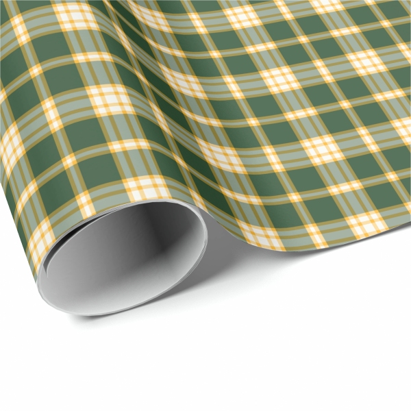 Dark green and yellow gold sporty plaid wrapping paper