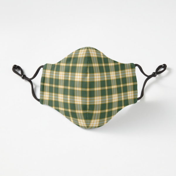 Dark green and yellow gold sporty plaid fitted face mask