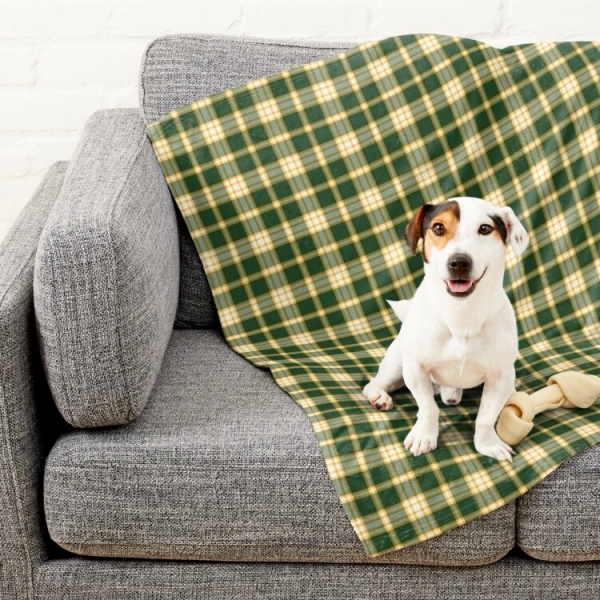 Dark green and yellow gold sporty plaid pet blanket