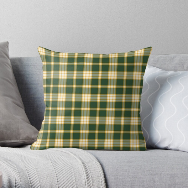Dark green and yellow gold sporty plaid throw pillow