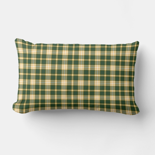 Dark green and yellow gold sporty plaid lumbar cushion