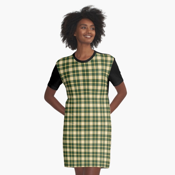 Dark green and yellow gold sporty plaid tee shirt dress