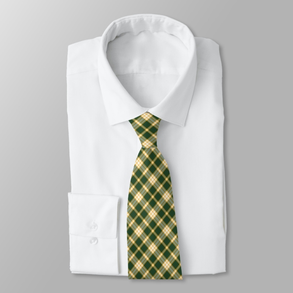 Dark green and yellow gold sporty plaid necktie