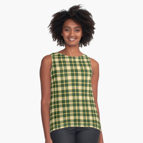 Dark green and yellow gold sporty plaid sleeveless top