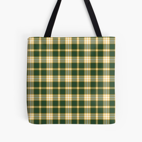Dark green and yellow gold sporty plaid tote bag
