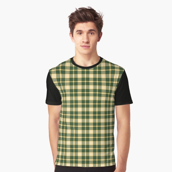 Dark green and yellow gold sporty plaid tee shirt