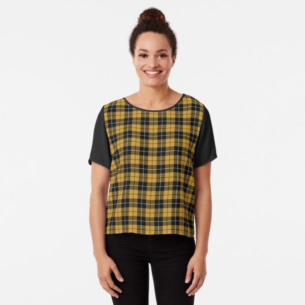 Gold and black sporty plaid chiffon top