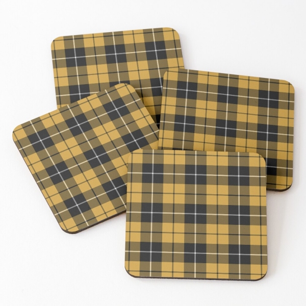 Gold and black sporty plaid beverage coasters