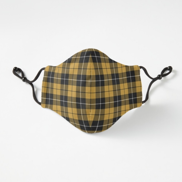 Gold and black sporty plaid fitted face mask