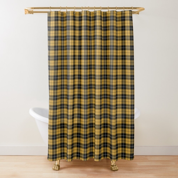 Gold and black sporty plaid shower curtain