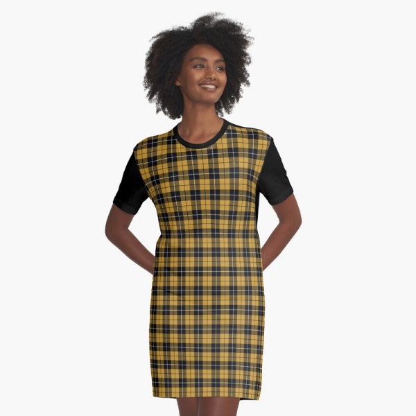 Gold and black sporty plaid tee shirt dress