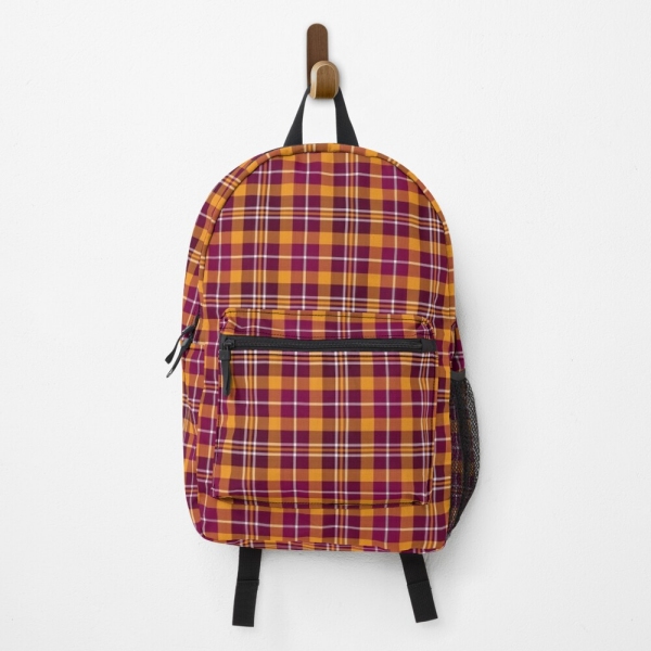 Maroon and orange sporty plaid backpack