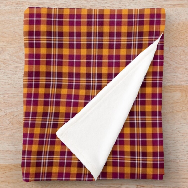 Maroon and orange sporty plaid fleece throw blanket