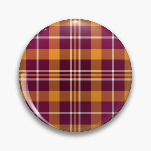 Maroon and orange sporty plaid pinback button