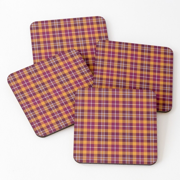 Maroon and orange sporty plaid beverage coasters