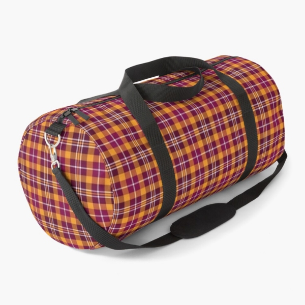 Maroon and orange sporty plaid duffle bag