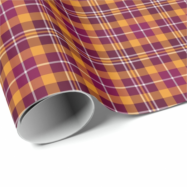 Maroon and orange sporty plaid wrapping paper