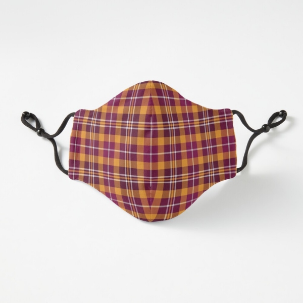 Maroon and orange sporty plaid fitted face mask