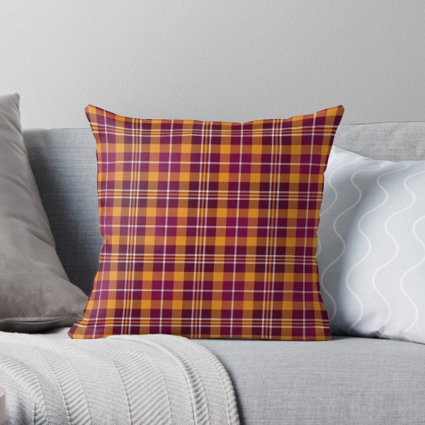 Maroon and orange sporty plaid throw pillow