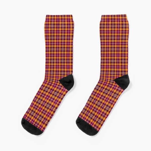 Maroon and orange sporty plaid socks