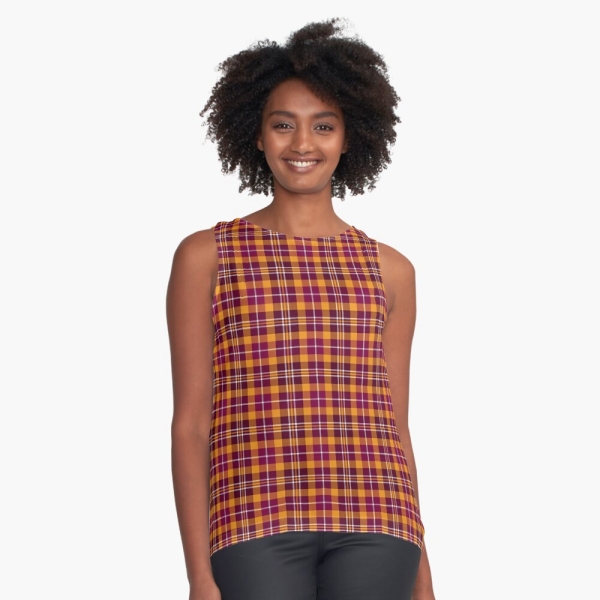 Maroon and orange sporty plaid sleeveless top