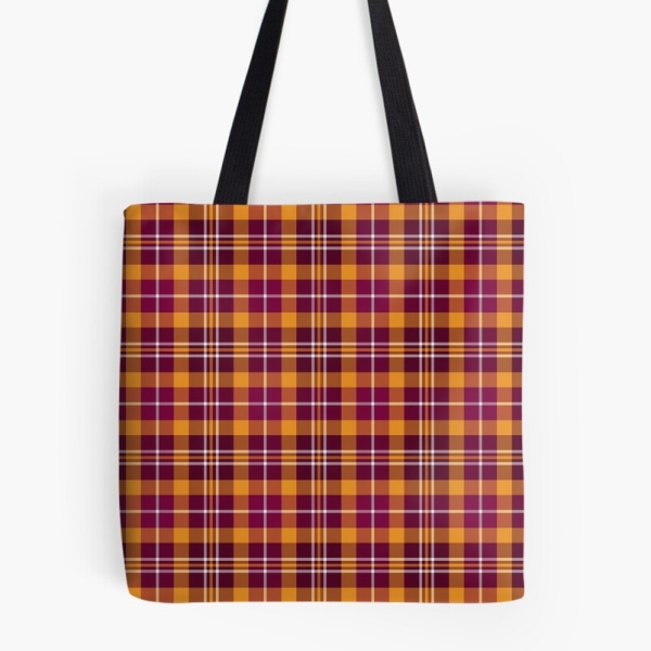 Maroon and orange sporty plaid tote bag