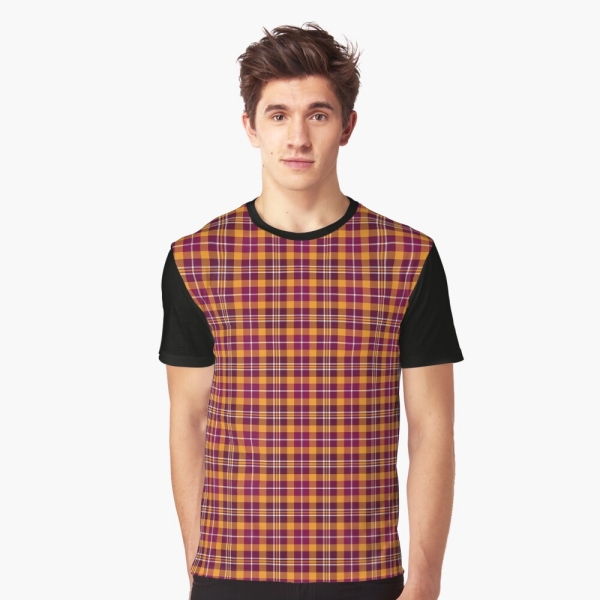 Maroon and orange sporty plaid tee shirt