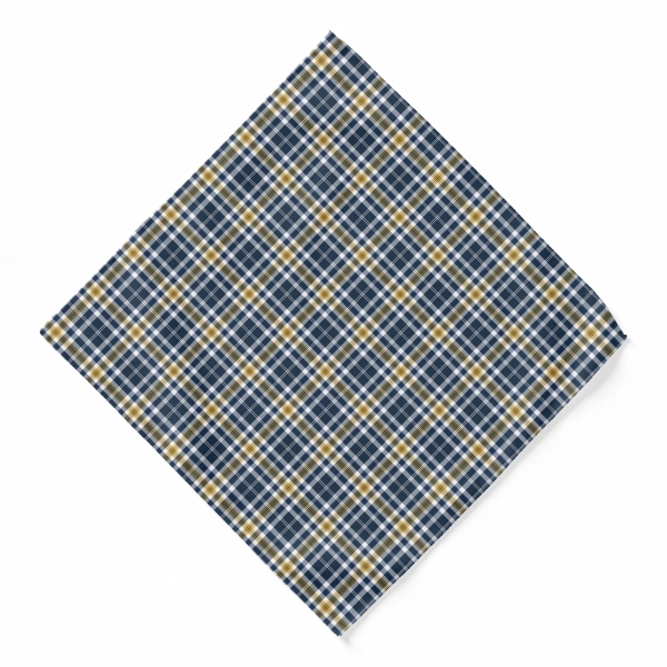 Navy Blue and Yellow Gold Sporty Plaid Bandana