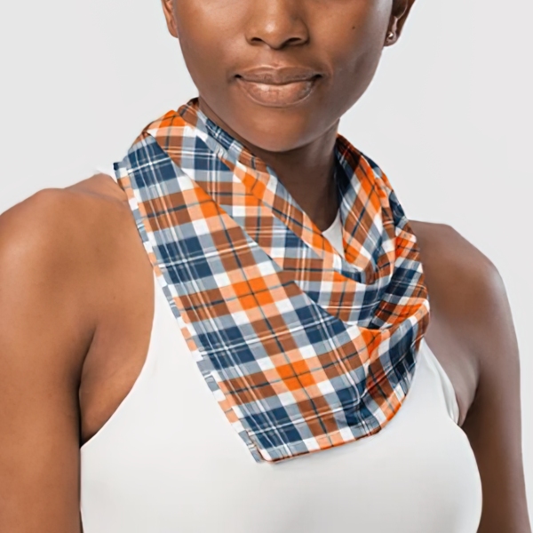 Orange and blue sporty plaid bandana