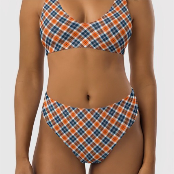 Orange and blue sporty plaid bikini