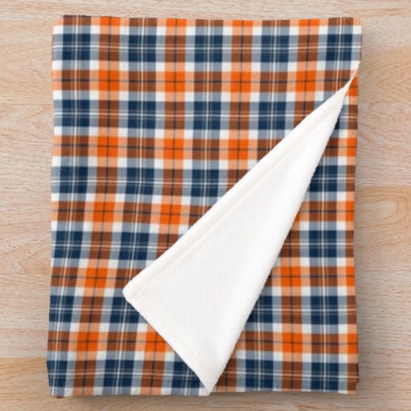 Orange and blue sporty plaid fleece throw blanket