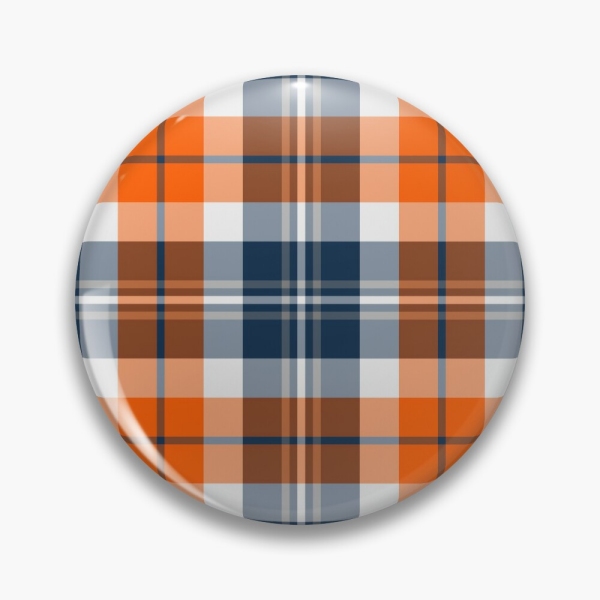 Orange and blue sporty plaid pinback button