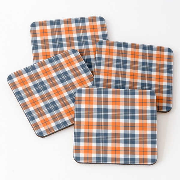 Orange and blue sporty plaid beverage coasters