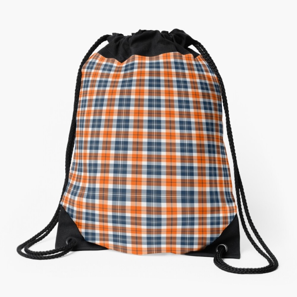 Orange and blue sporty plaid drawstring bag