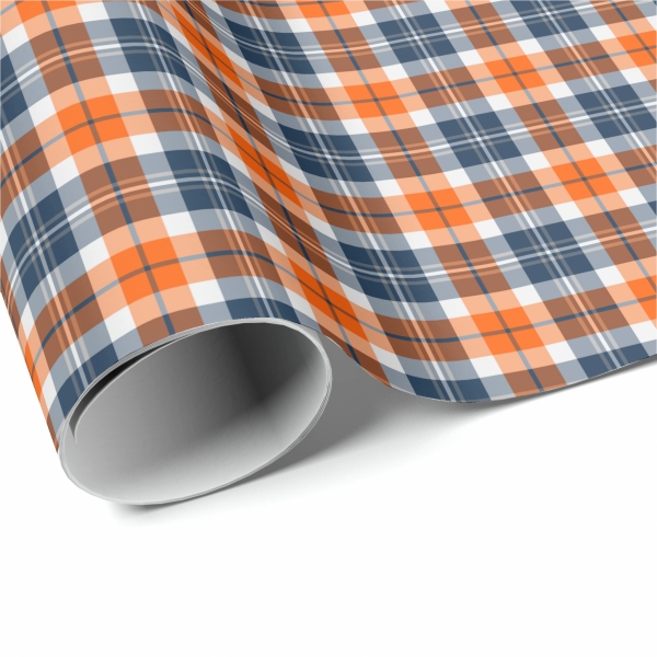 Orange and blue sporty plaid wrapping paper