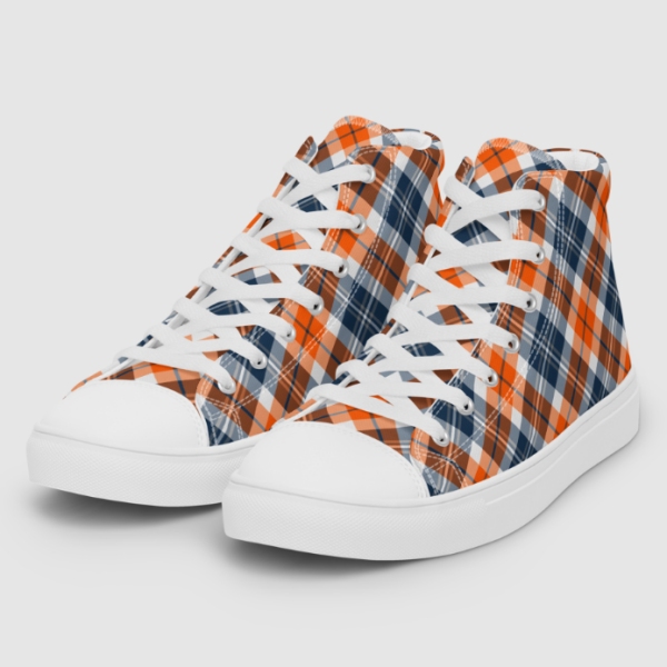Orange and blue sporty plaid men's white hightop shoes