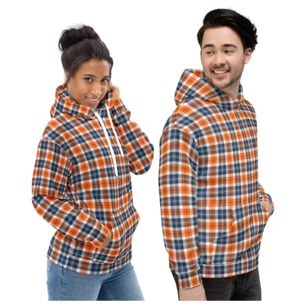 Orange and blue sporty plaid hoodie