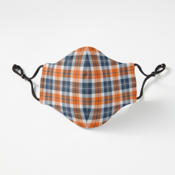 Orange and blue sporty plaid fitted face mask