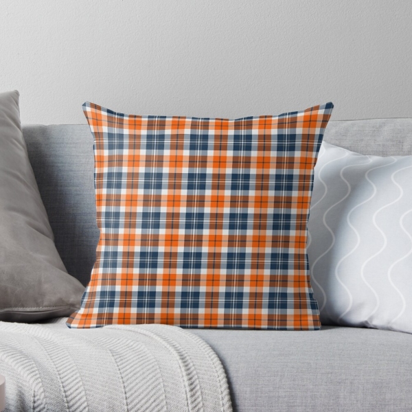 Orange and blue sporty plaid throw pillow