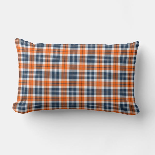 Orange and blue sporty plaid lumbar cushion