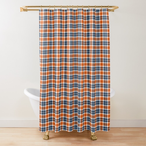 Orange and blue sporty plaid shower curtain