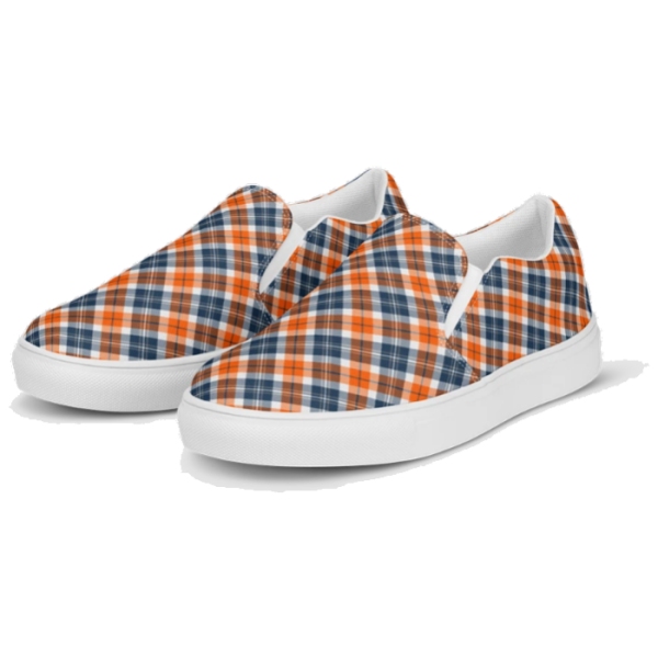 Orange and blue sporty plaid men's slip-on shoes